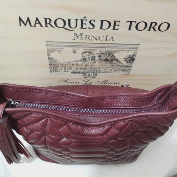 Aimee Kestenberg Leather Purse Shoulder Bag Quilted Burgundy Brown Satchel - Picture 8 of 15